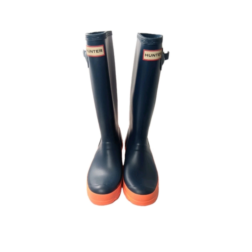 Hunter Original Kids Rain Boots Size 6 Big Girl Navy & Orange - Picture 5 of 9